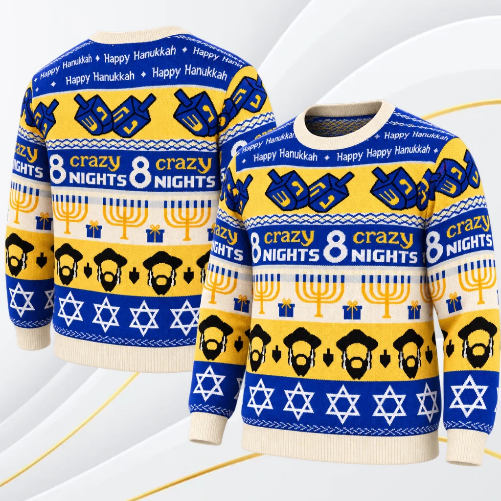 Hanukkah 8 Crazy Nights Dreidel Menorah Star Of David Christmas Sweater