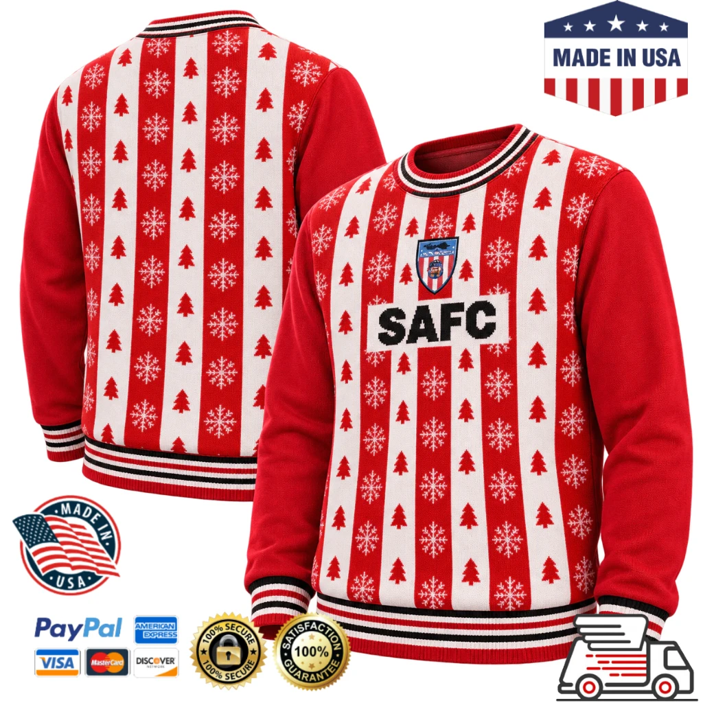 Sunderland AFC SAFC Red And White Stripes Snowflake Retro Christmas Sweater